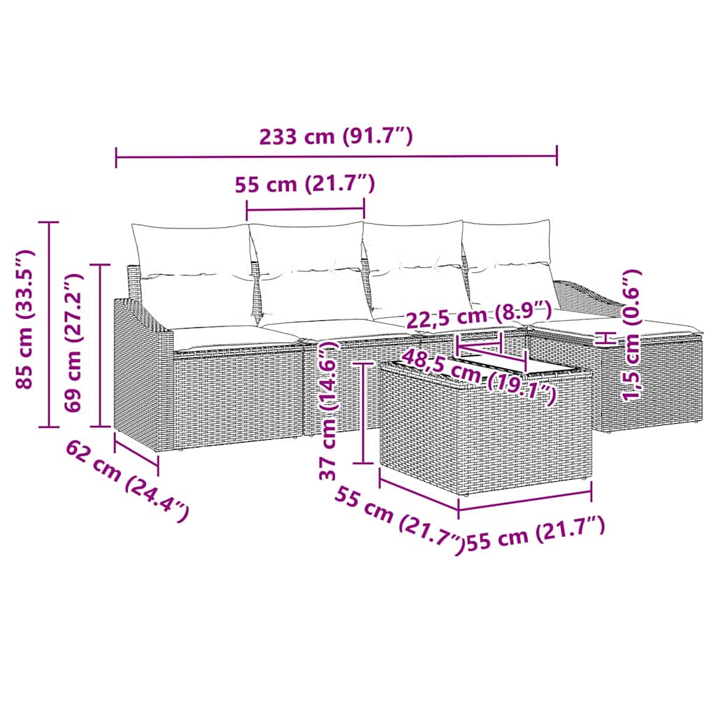 Set sofe 5 kom. Smeđa i krem poliratan 233 x 117 x 85 cm