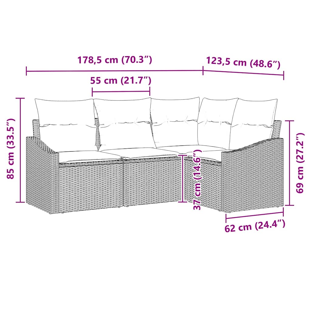 Sjedeća garnitura za vrt 4 kom. Svijetlo siva poliratan Svjetlosiva 178,5 x 123,5 x 85 cm