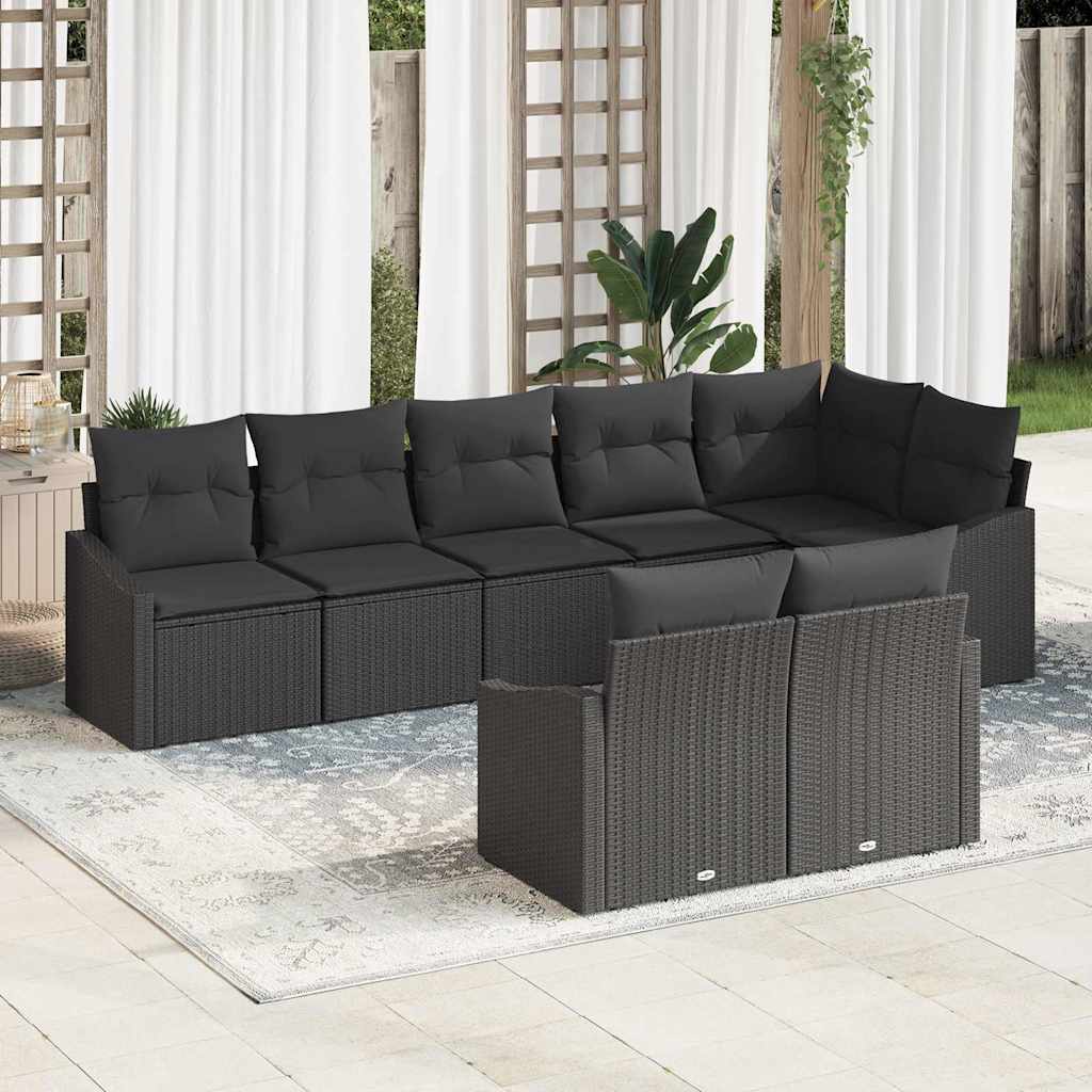 Sjedeća garnitura za vrt 8 kom. Crna poliratan 288,5 x 123,5 x 85 cm