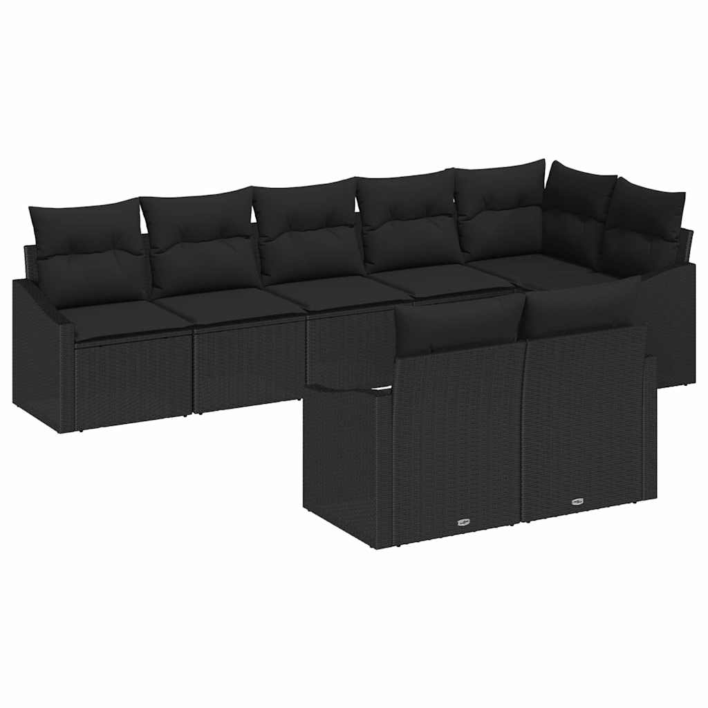 Sjedeća garnitura za vrt 8 kom. Crna poliratan 288,5 x 123,5 x 85 cm