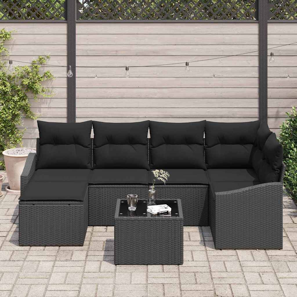 Vrtni set za objed s jastukom s pohranom 7 pcs Crna