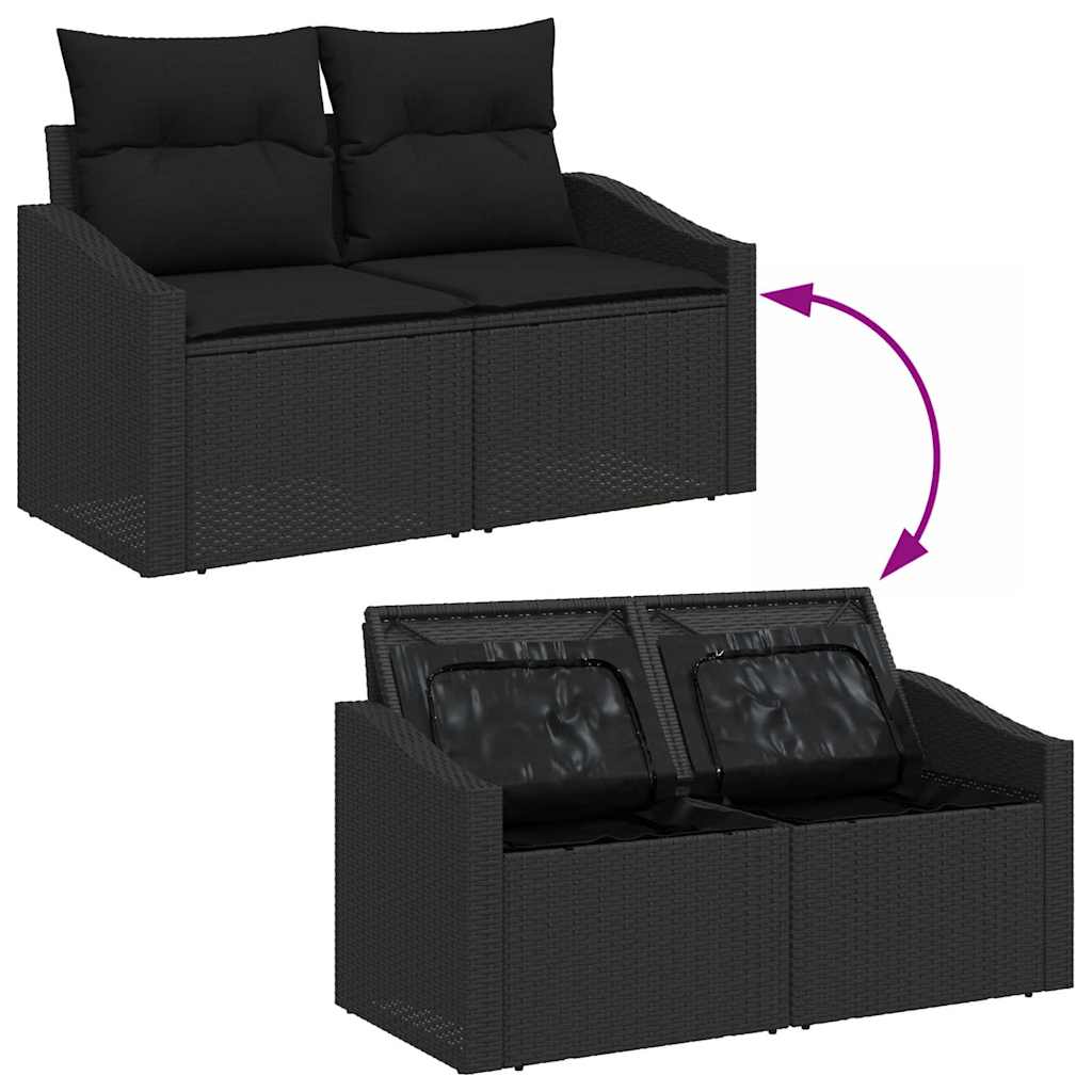 Vrtni set za objed s jastukom s pohranom 7 pcs Crna