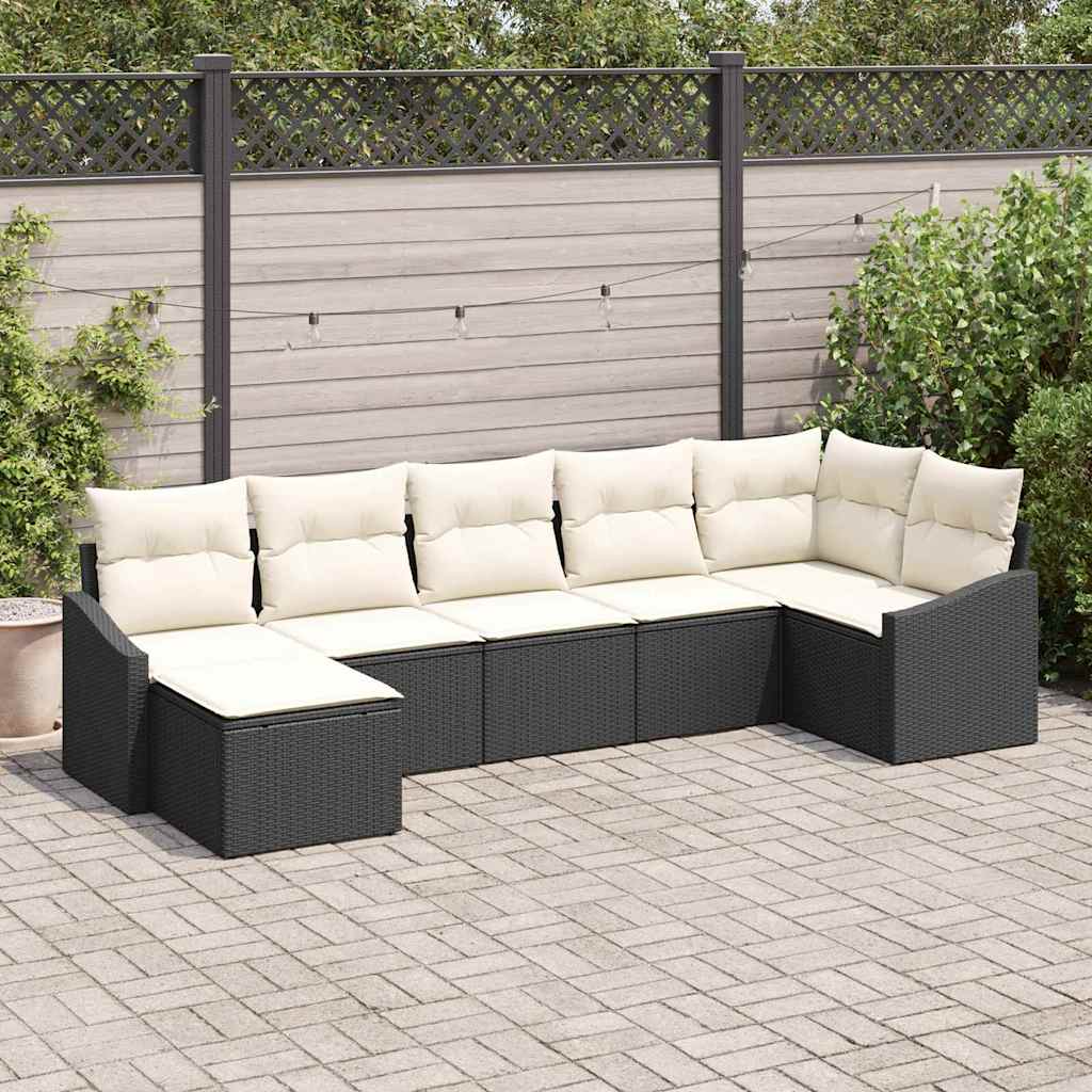 Sjedeća garnitura za vrt 7 kom. Crna i Krema poliratan 288,5 x 123,5 x 85 cm