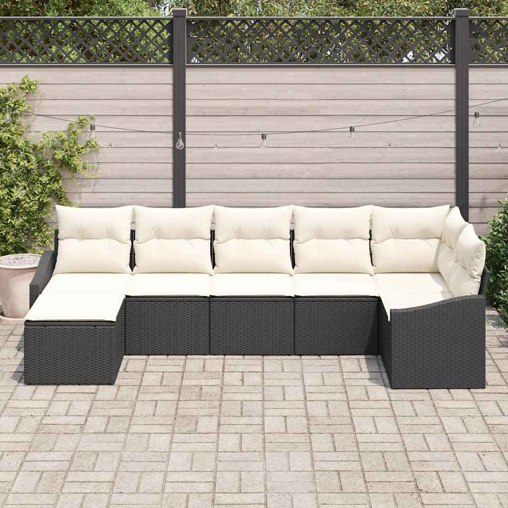 Sjedeća garnitura za vrt 7 kom. Crna i Krema poliratan 288,5 x 123,5 x 85 cm