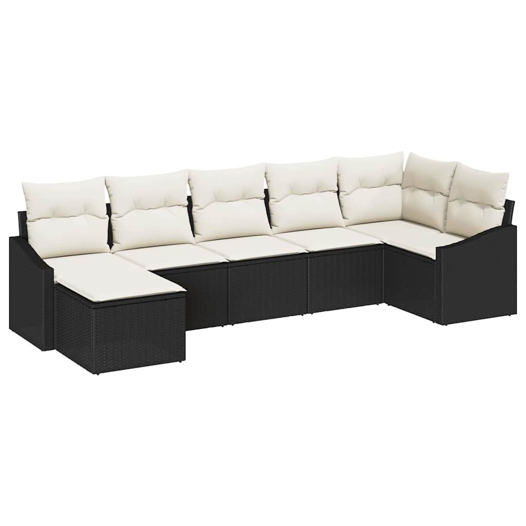 Sjedeća garnitura za vrt 7 kom. Crna i Krema poliratan 288,5 x 123,5 x 85 cm