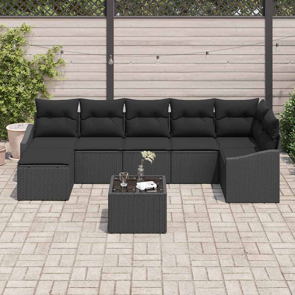 Sjedeća garnitura za vrt 8 kom. Crna poliratan 288,5 x 123,5 x 85 cm