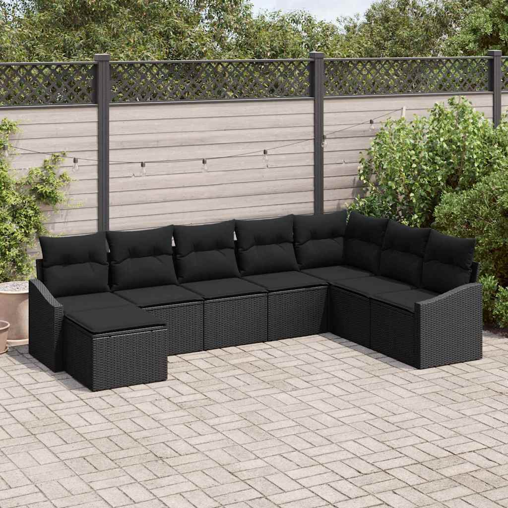 Sjedeća garnitura za vrt 8 kom. Crna poliratan 288,5 x 123,5 x 85 cm