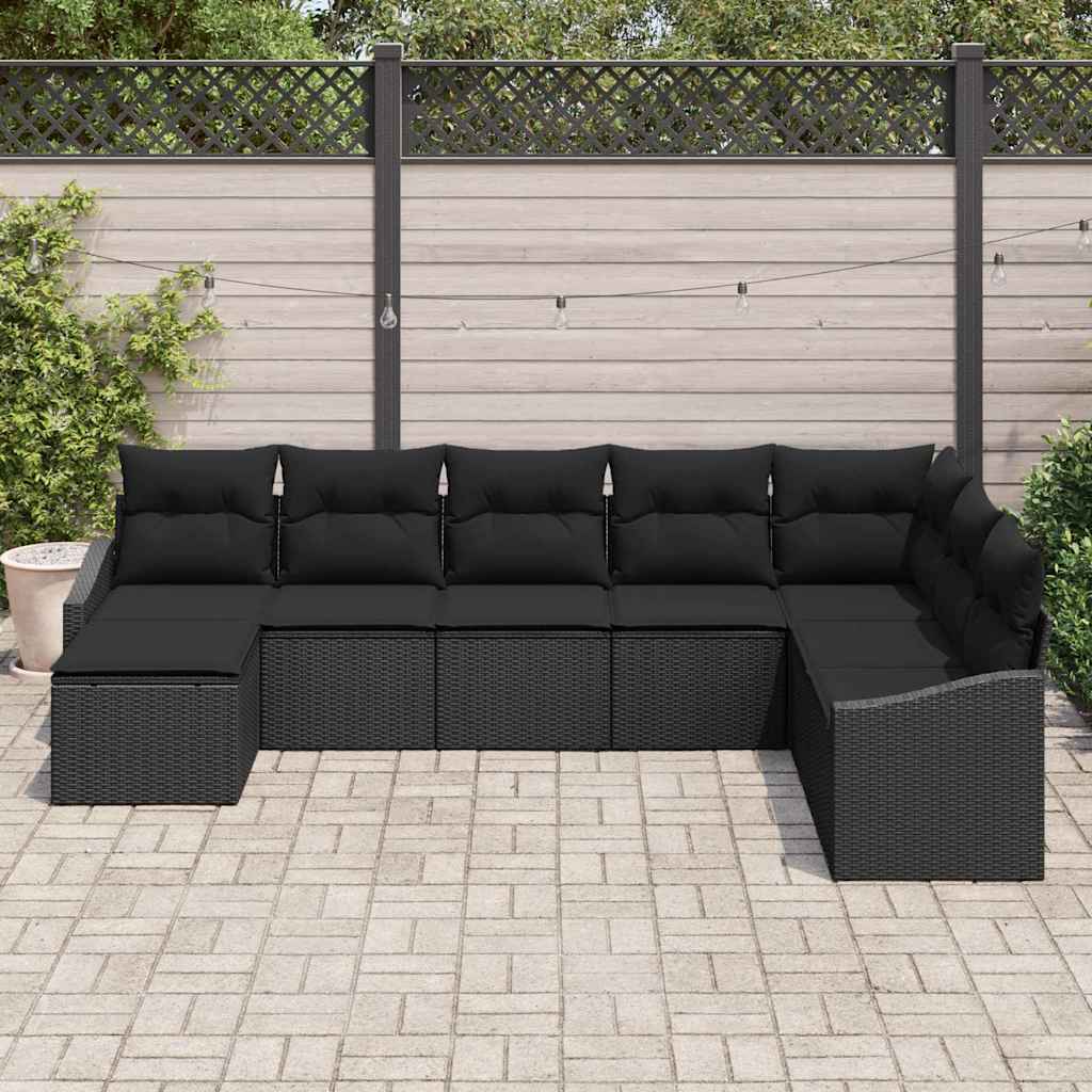 Sjedeća garnitura za vrt 8 kom. Crna poliratan 288,5 x 123,5 x 85 cm