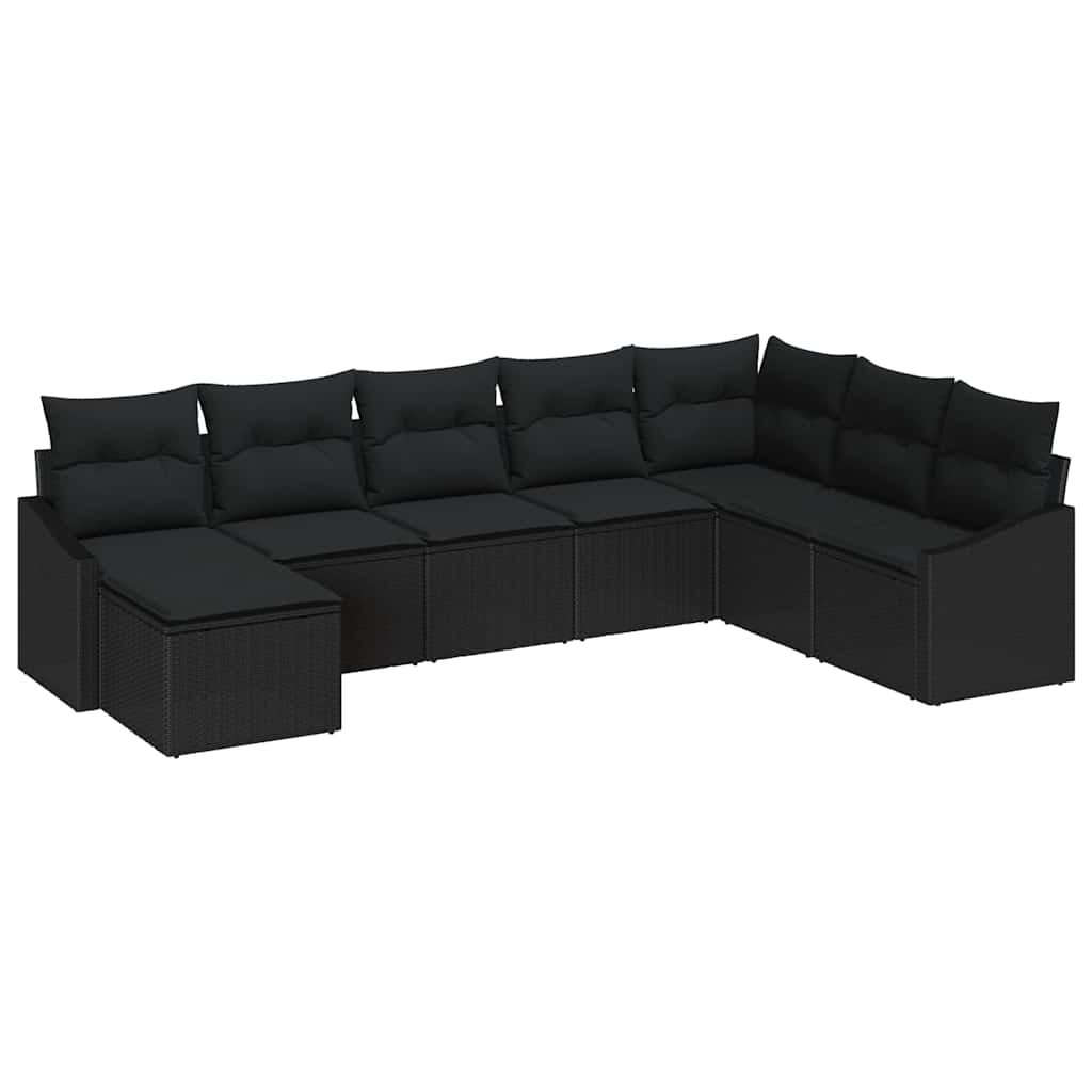 Sjedeća garnitura za vrt 8 kom. Crna poliratan 288,5 x 123,5 x 85 cm