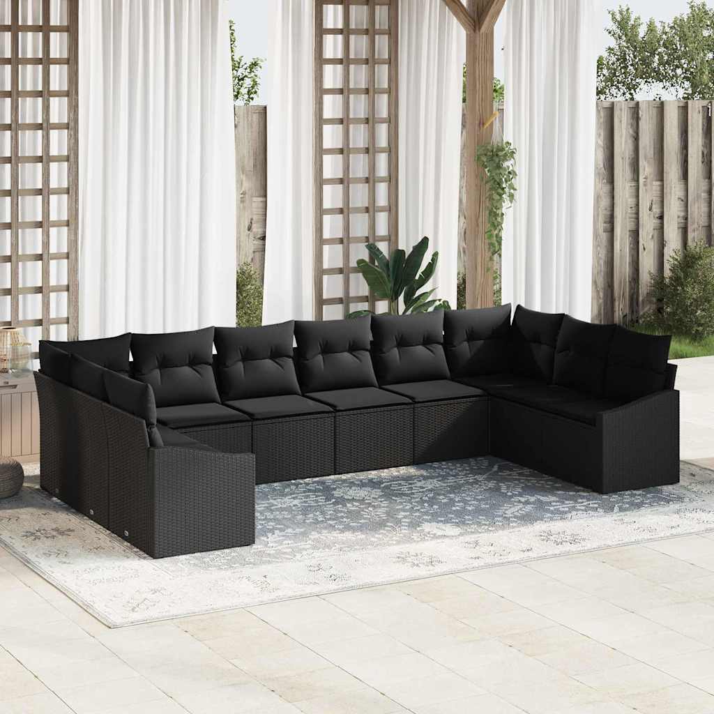 Sjedeća garnitura za vrt 10 kom. Crna poliratan 344 x 178,5 x 69 cm