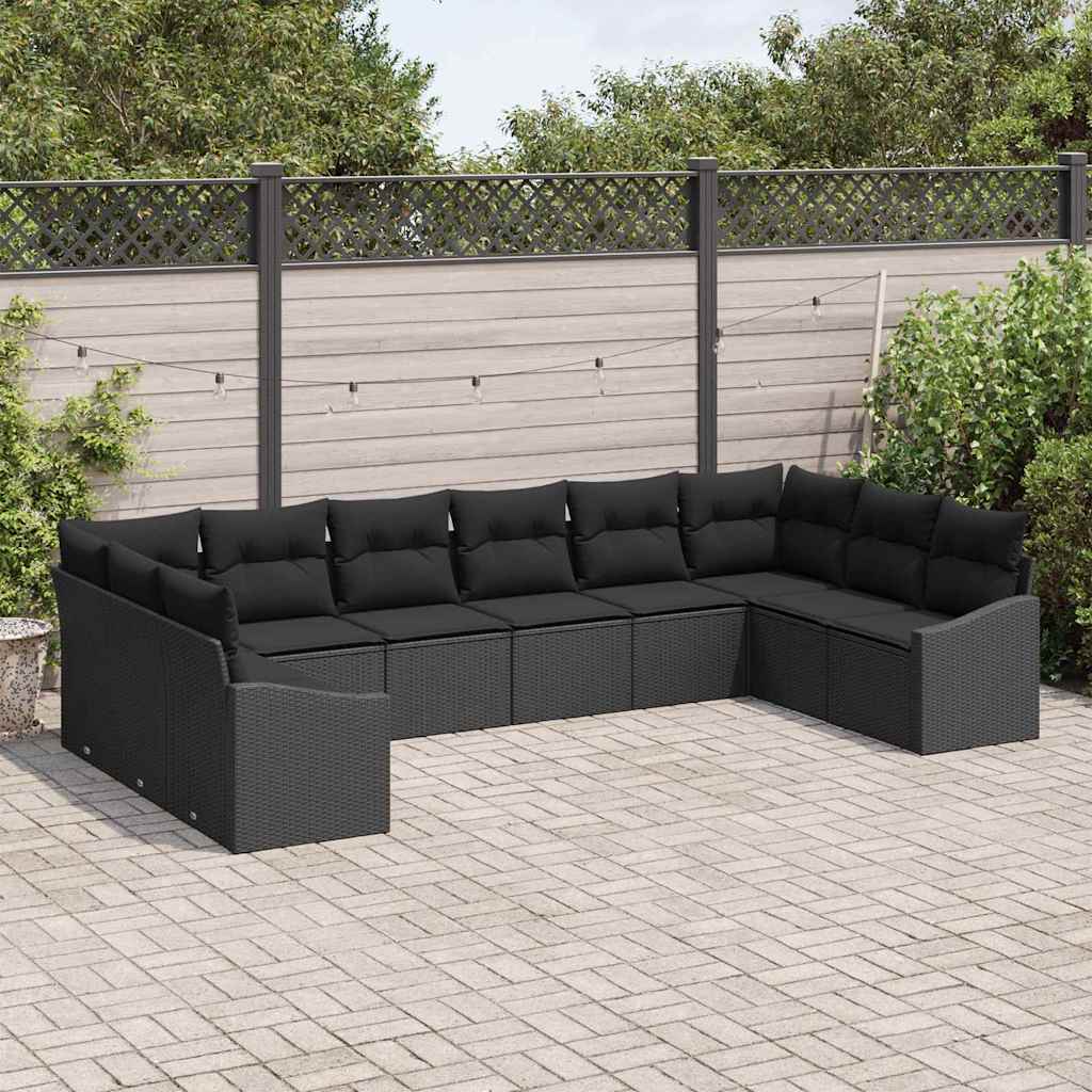 Sjedeća garnitura za vrt 10 kom. Crna poliratan 344 x 178,5 x 69 cm