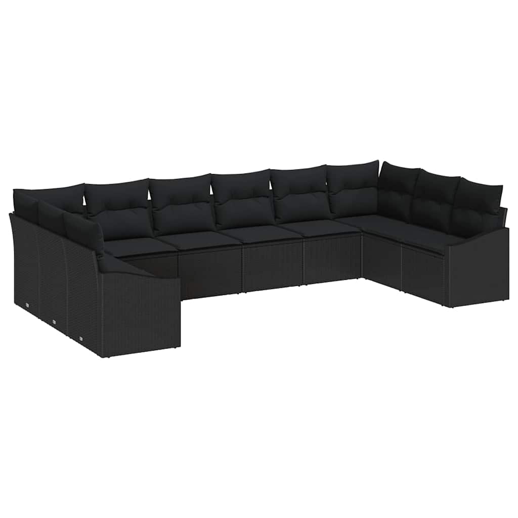 Sjedeća garnitura za vrt 10 kom. Crna poliratan 344 x 178,5 x 69 cm