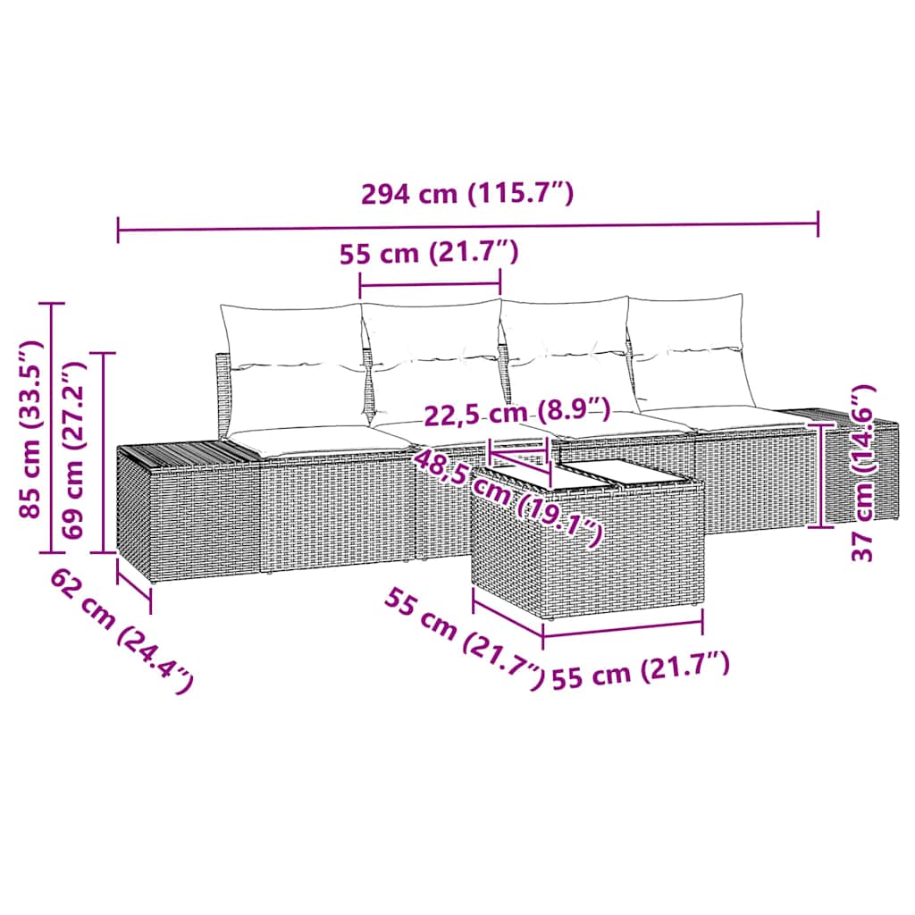 Sjedeća garnitura za vrt 5 kom. Svijetlo siva i tamno siva Svjetlosiva 294 x 62 x 85 cm