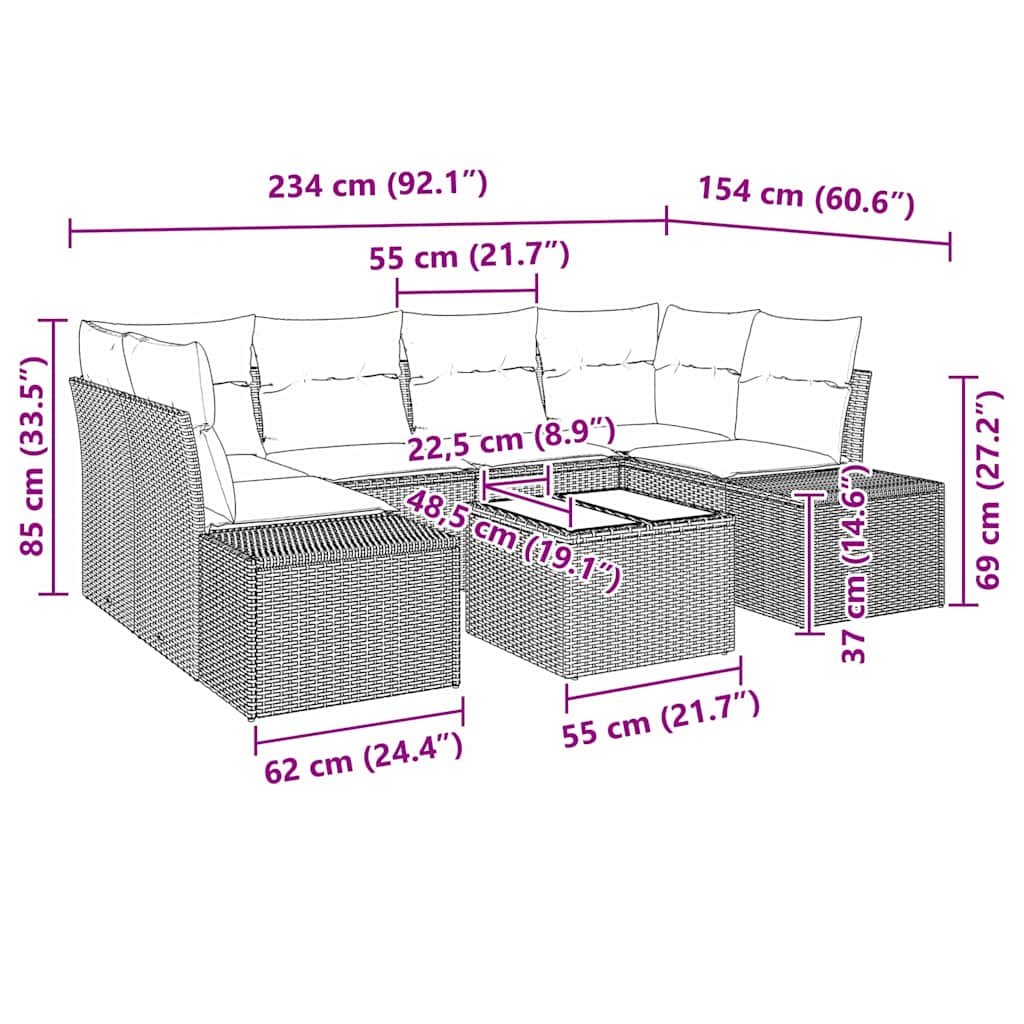 Sjedeća garnitura za vrt 8 kom. Smeđa i krem poliratan 239 x 62 x 69 cm