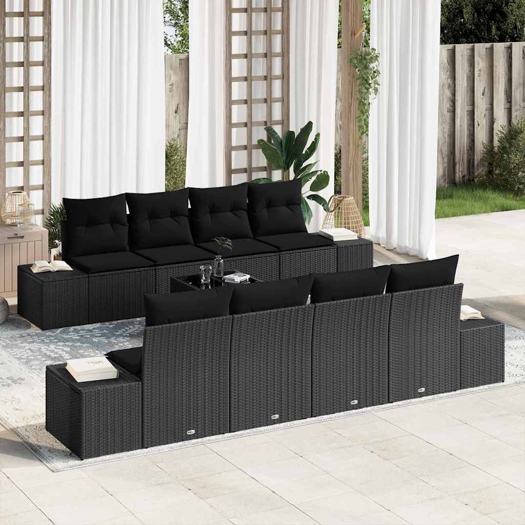Sjedeća garnitura za vrt 8 kom. Crna poliratan 239 x 62 x 69 cm