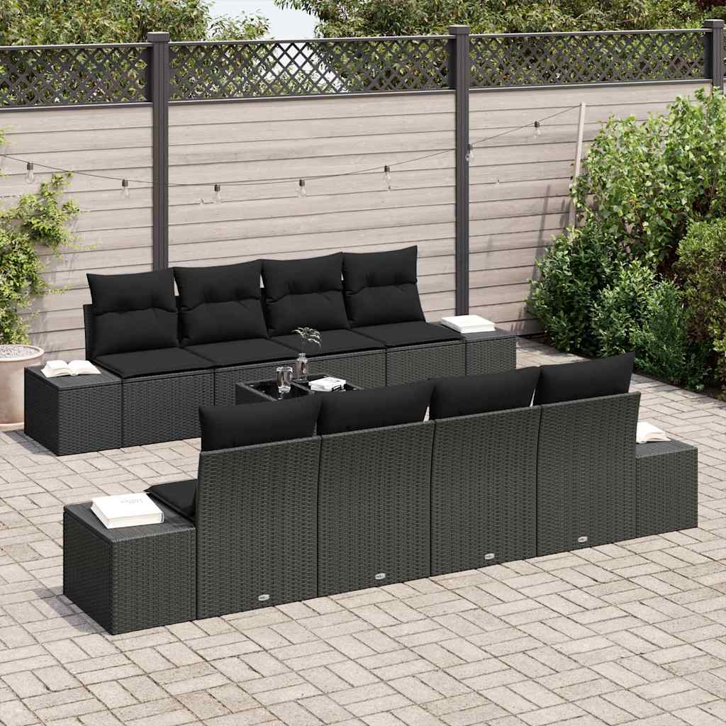 Sjedeća garnitura za vrt 8 kom. Crna poliratan 239 x 62 x 69 cm