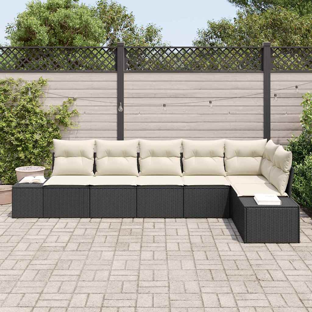 Sjedeća garnitura za vrt 6 kom. Crna i Krema poliratan 319 x 154 x 69 cm