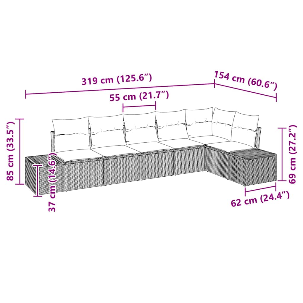 Sjedeća garnitura za vrt 6 kom. Crna poliratan 319 x 154 x 69 cm
