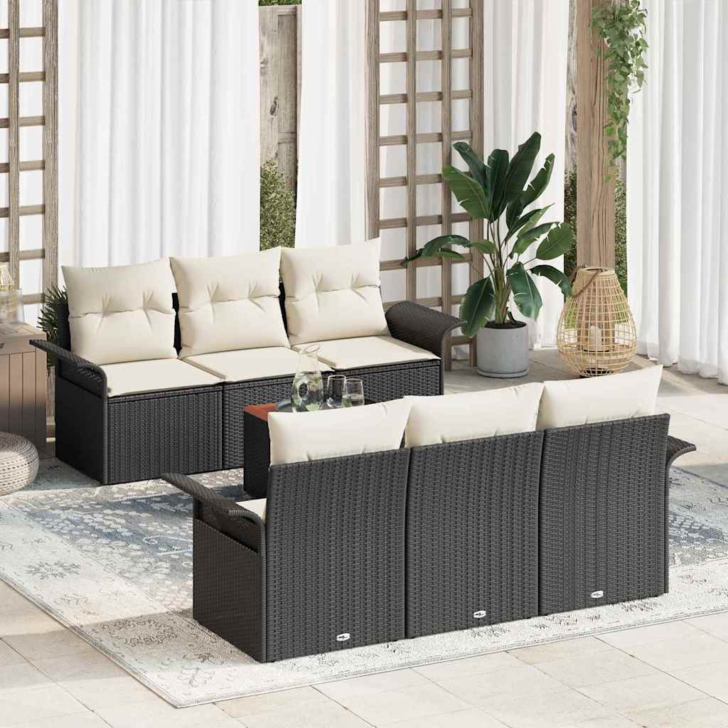 Sjedeća garnitura za vrt 7 kom. 6-Broj sjedala Crna i Krema 196 x 62 x 69 cm