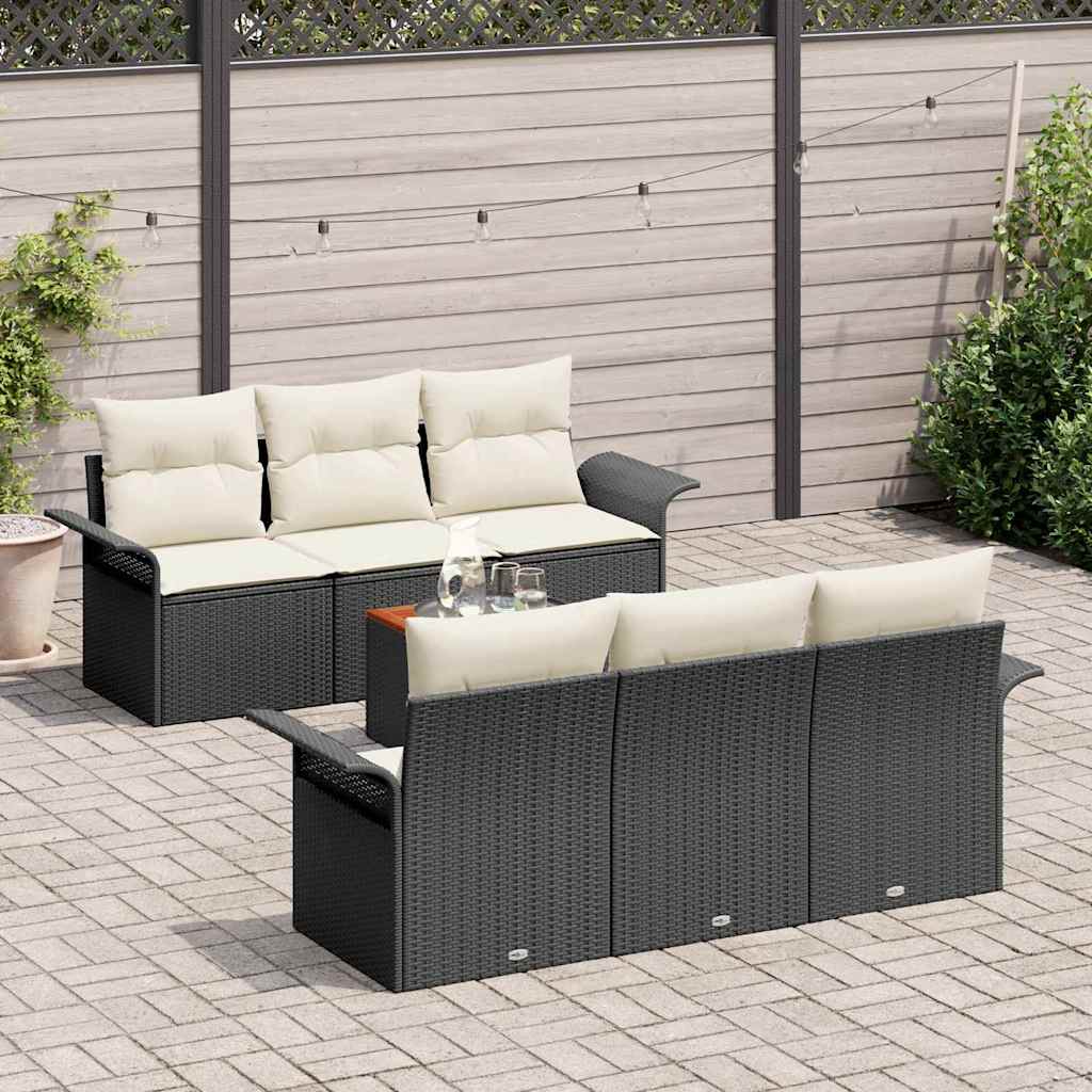 Sjedeća garnitura za vrt 7 kom. 6-Broj sjedala Crna i Krema 196 x 62 x 69 cm