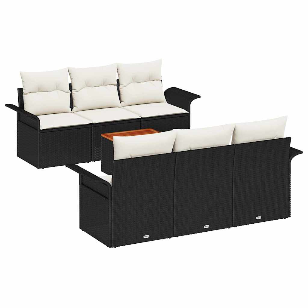Sjedeća garnitura za vrt 7 kom. 6-Broj sjedala Crna i Krema 196 x 62 x 69 cm