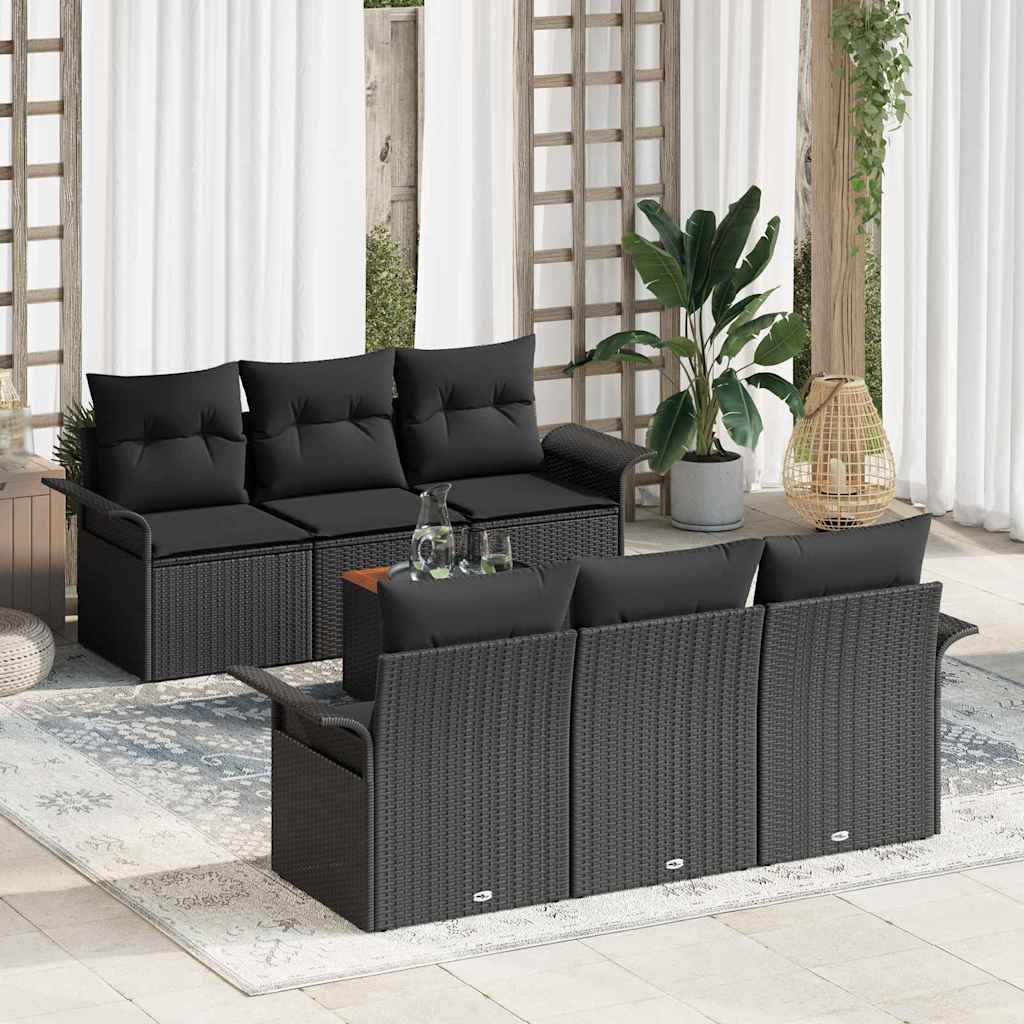 Sjedeća garnitura za vrt 7 kom. 6-Broj sjedala Crna poliratan 196 x 62 x 69 cm