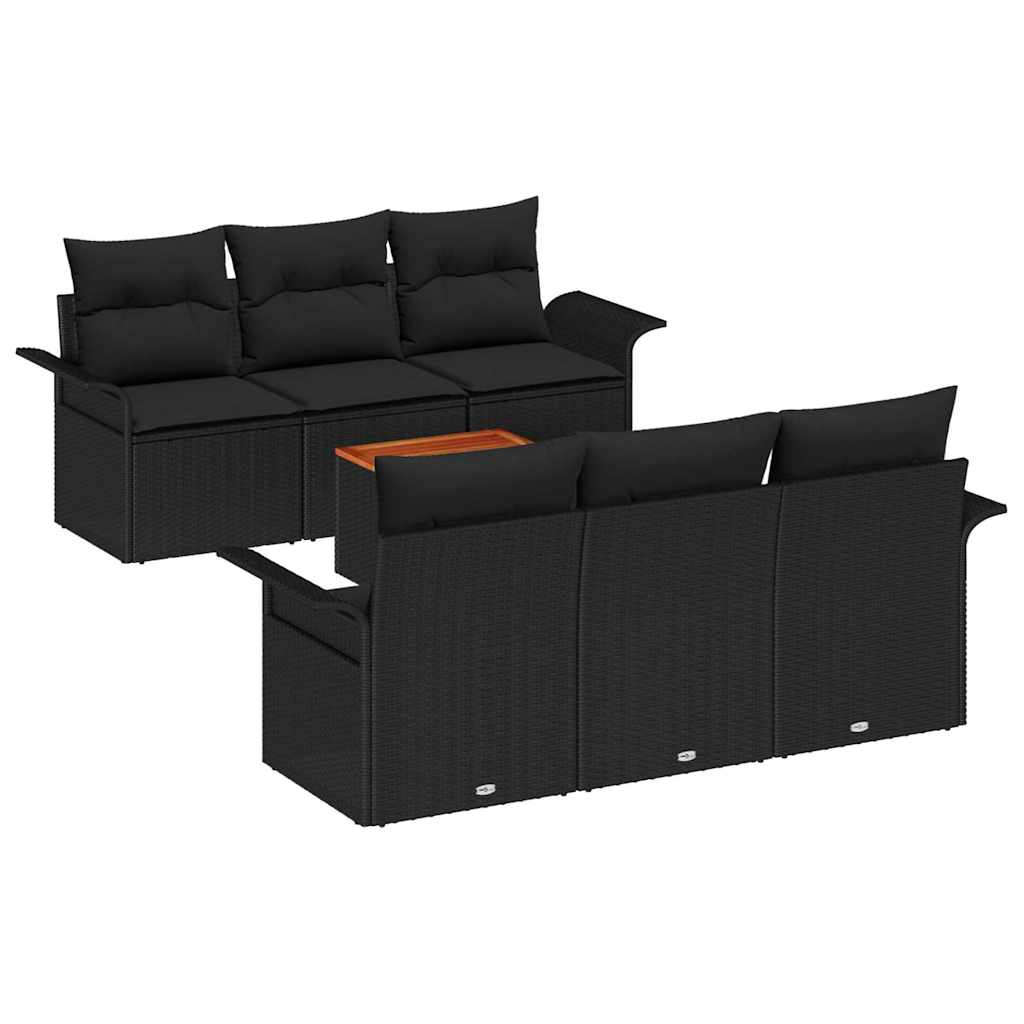 Sjedeća garnitura za vrt 7 kom. 6-Broj sjedala Crna poliratan 196 x 62 x 69 cm