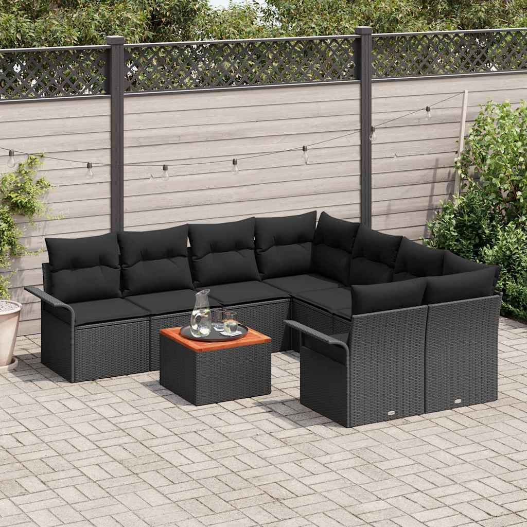 Sjedeća garnitura za vrt 9 kom. 8-Broj sjedala Crna poliratan 242,5 x 234 x 69 cm