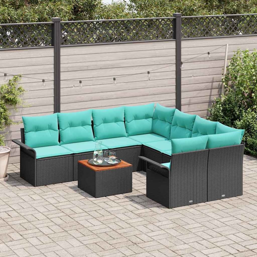 Sjedeća garnitura za vrt 9 kom. 8-Broj sjedala Crna i Tirkizna 242.5 x 234 x 69 cm