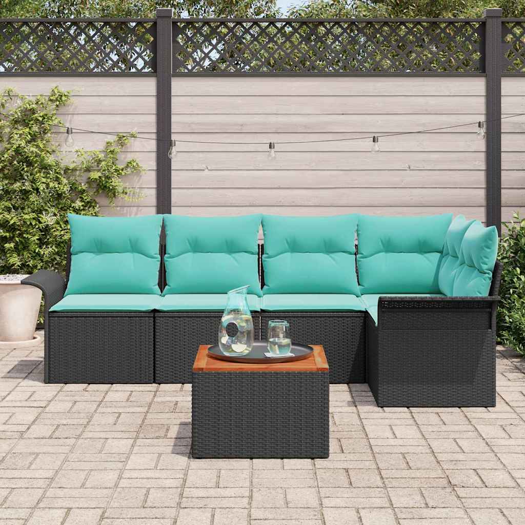 Sjedeća garnitura za vrt 6 kom. 5-Broj sjedala Crna i Tirkizna 242,5 x 132,5 x 69 cm