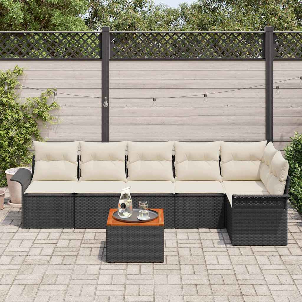 Sjedeća garnitura za vrt 7 kom. 6-Broj sjedala Crna i Krema 297,5 x 132,5 x 69 cm