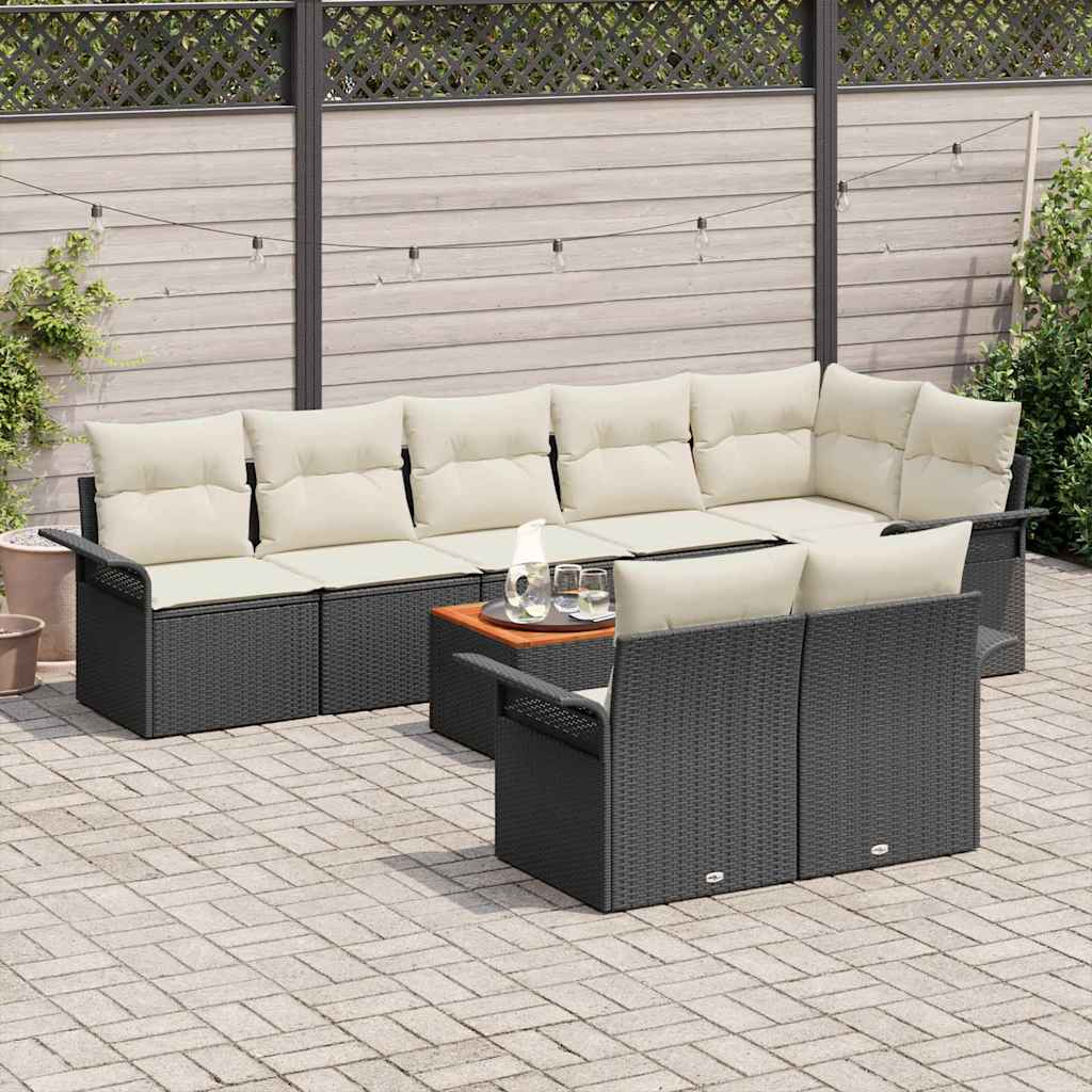 Sjedeća garnitura za vrt 9 kom. 8-Broj sjedala Crna i Krema 297,5 x 132,5 x 69 cm