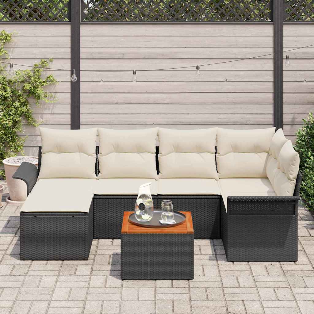 Sjedeća garnitura za vrt 7 kom. Crna i Krema poliratan 242,5 x 132,5 x 69 cm