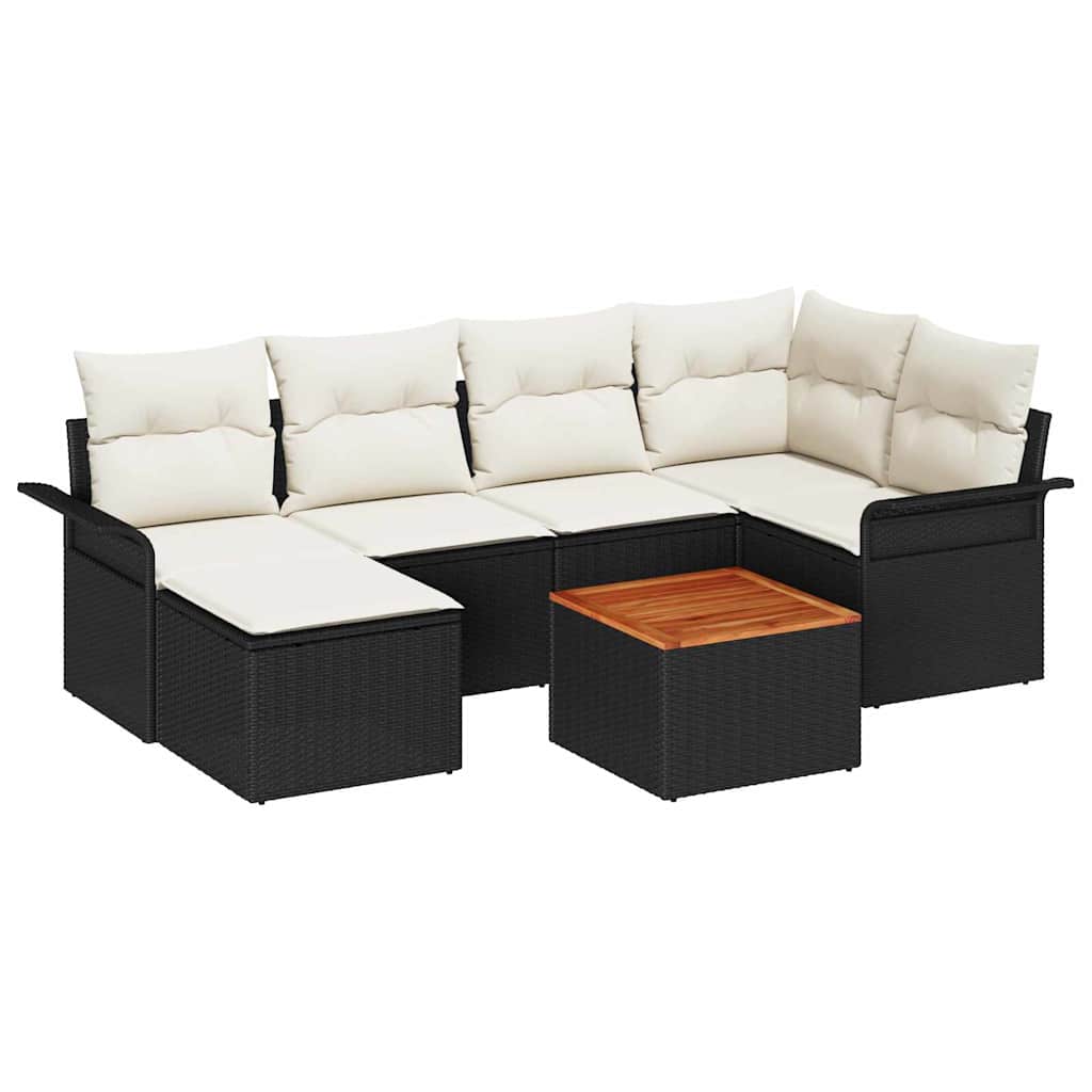 Sjedeća garnitura za vrt 7 kom. Crna i Krema poliratan 242,5 x 132,5 x 69 cm