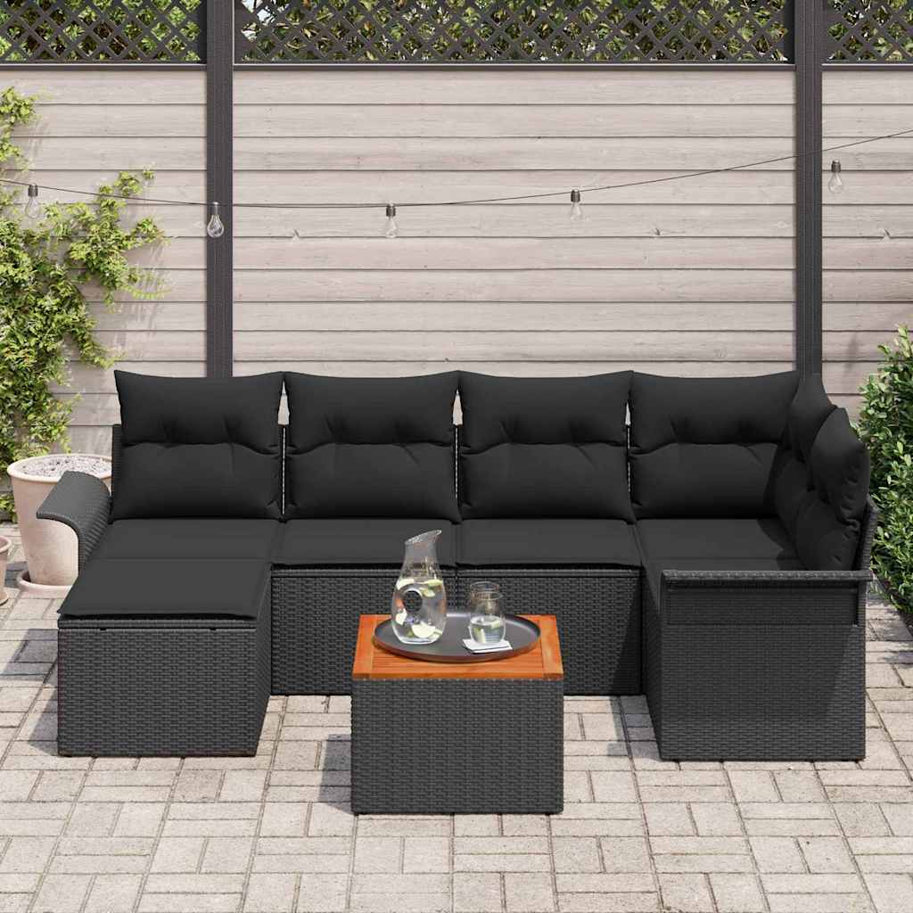 Sjedeća garnitura za vrt 7 kom. Crna poliratan 242,5 x 132,5 x 69 cm