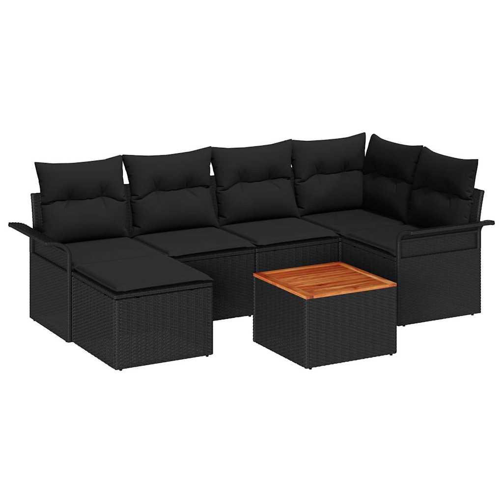 Sjedeća garnitura za vrt 7 kom. Crna poliratan 242,5 x 132,5 x 69 cm
