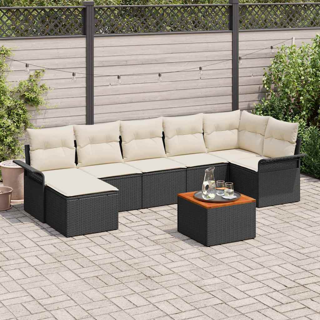 Sjedeća garnitura za vrt 8 kom. Crna i Krema poliratan 297,5 x 132,5 x 69 cm