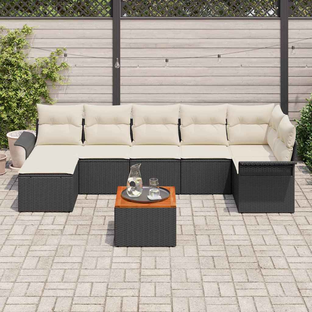 Sjedeća garnitura za vrt 8 kom. Crna i Krema poliratan 297,5 x 132,5 x 69 cm