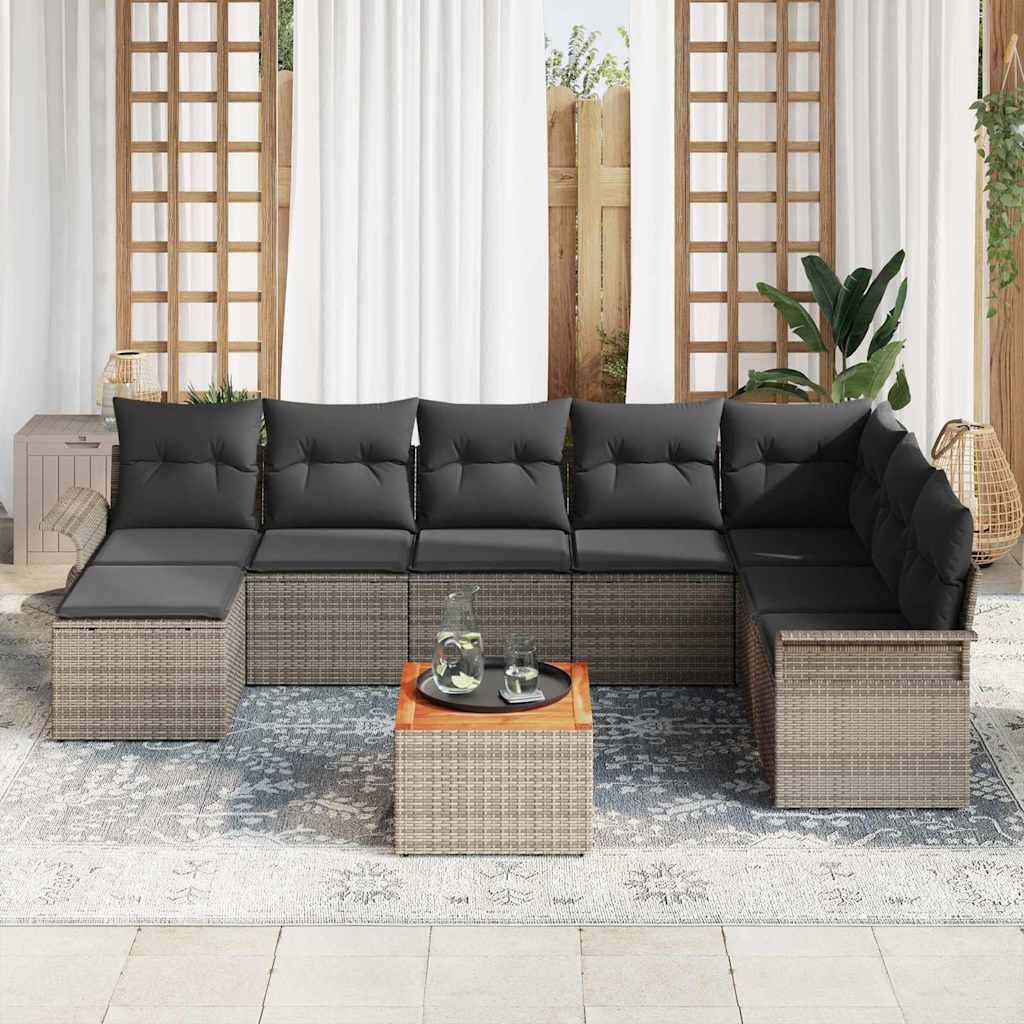 Sjedeća garnitura za vrt 9 kom. Siva poliratan 297.5 x 187.5 x 69 cm