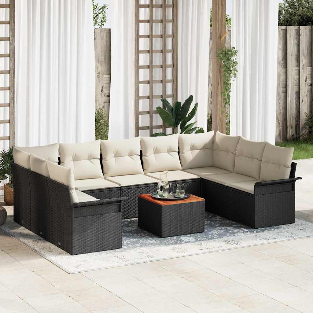 Sjedeća garnitura za vrt 10 kom. 9-Broj sjedala Crna i Krema 289 x 187,5 x 69 cm