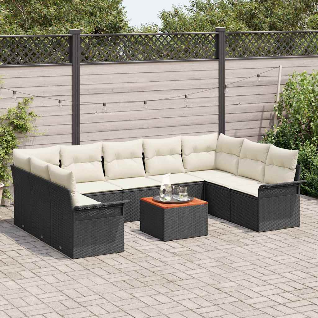Sjedeća garnitura za vrt 10 kom. 9-Broj sjedala Crna i Krema 289 x 187,5 x 69 cm