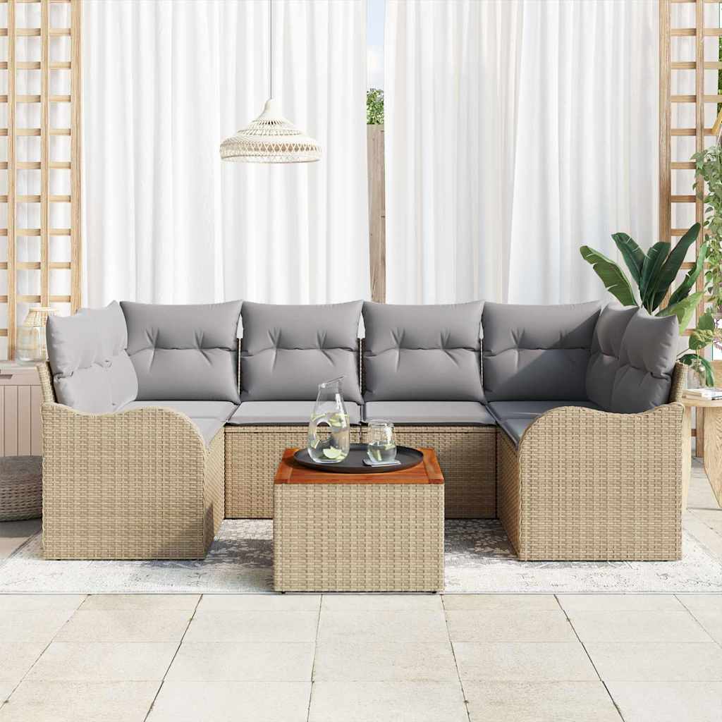 Sjedeća garnitura za vrt 7 kom. Bež i svijetlo siva poliratan 234 x 122.5 x 69 cm