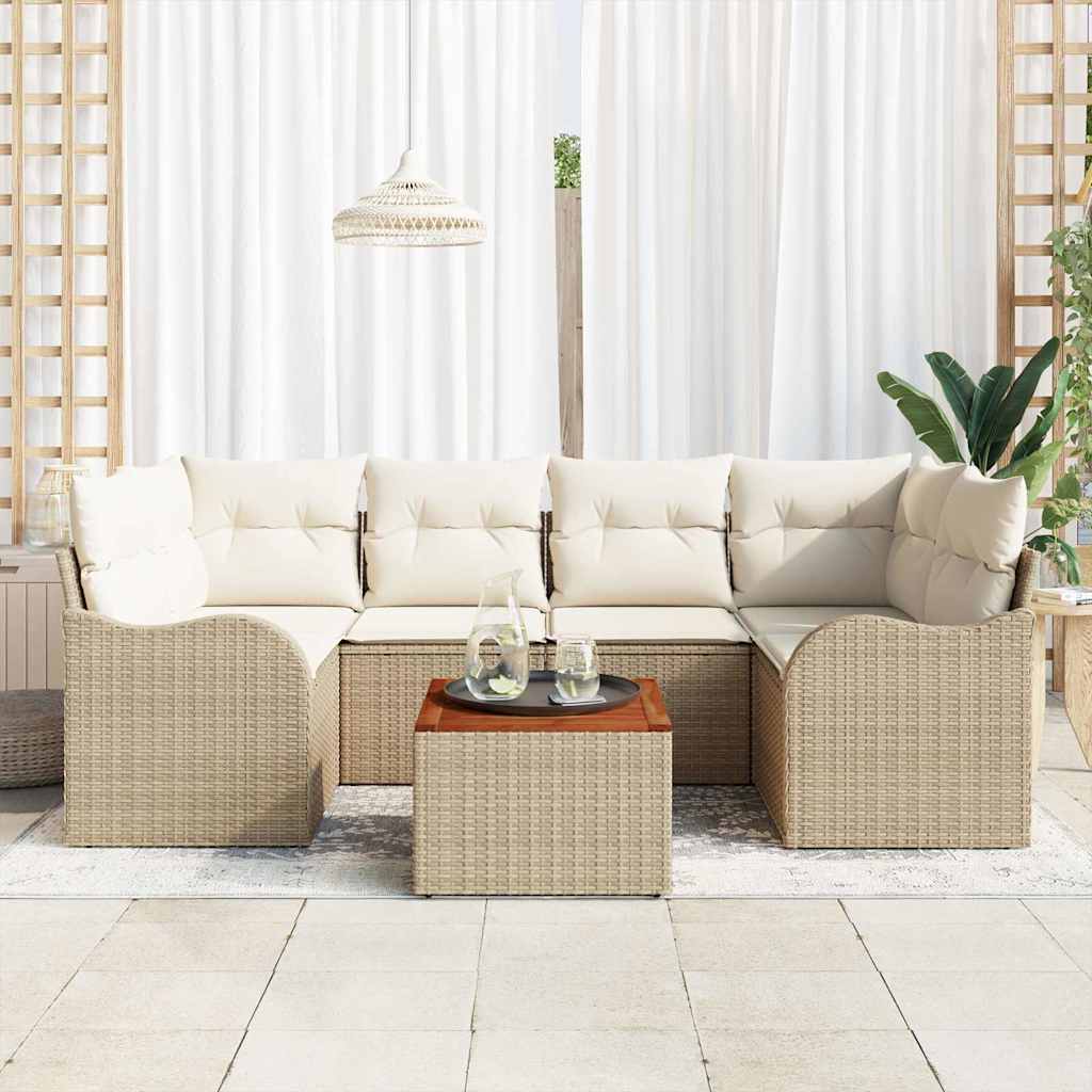 Sjedeća garnitura za vrt 7 kom. Bež i krema poliratan 234 x 122.5 x 69 cm