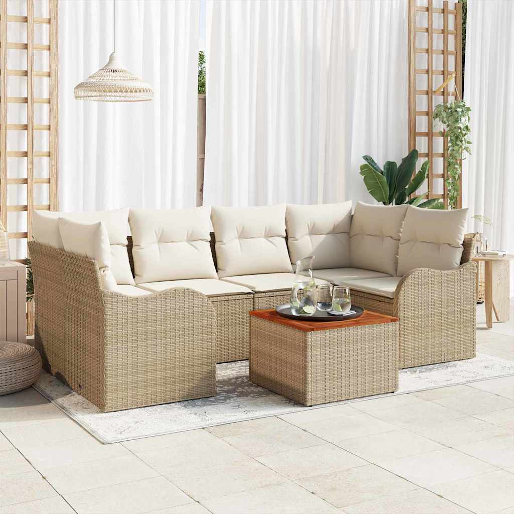 Sjedeća garnitura za vrt 7 kom. Bež i krema poliratan 234 x 122.5 x 69 cm