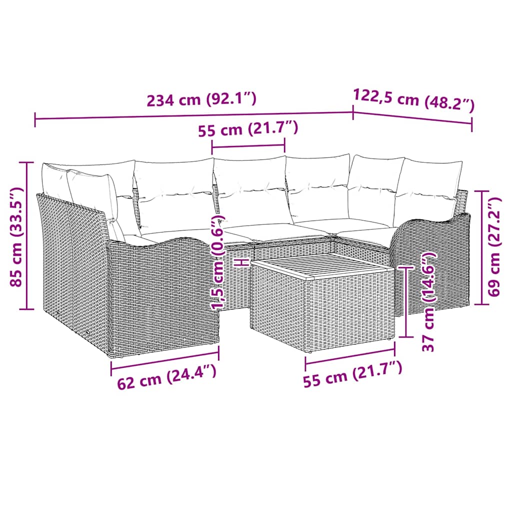 Sjedeća garnitura za vrt 7 kom. Bež i krema poliratan 234 x 122.5 x 69 cm