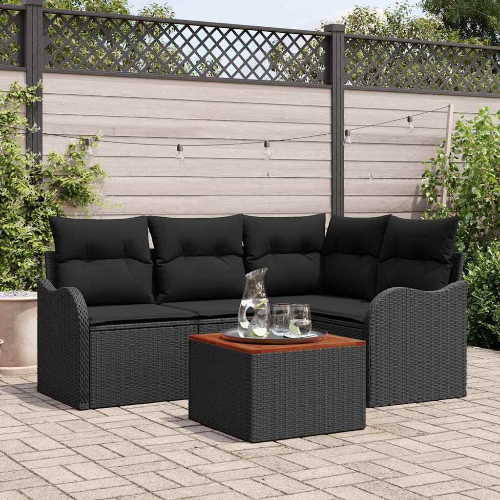 Sjedeća garnitura za vrt 5 kom. Crna poliratan 177,5 x 122,5 x 69 cm
