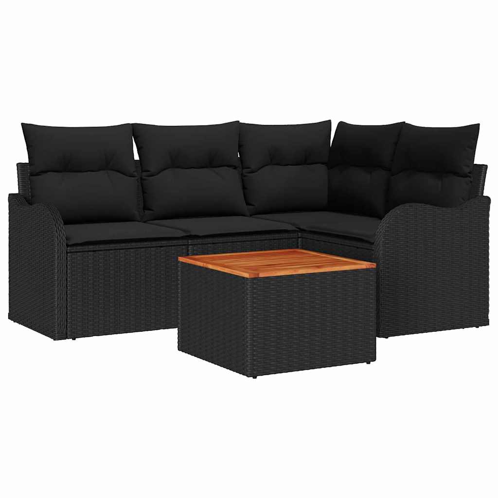 Sjedeća garnitura za vrt 5 kom. Crna poliratan 177,5 x 122,5 x 69 cm