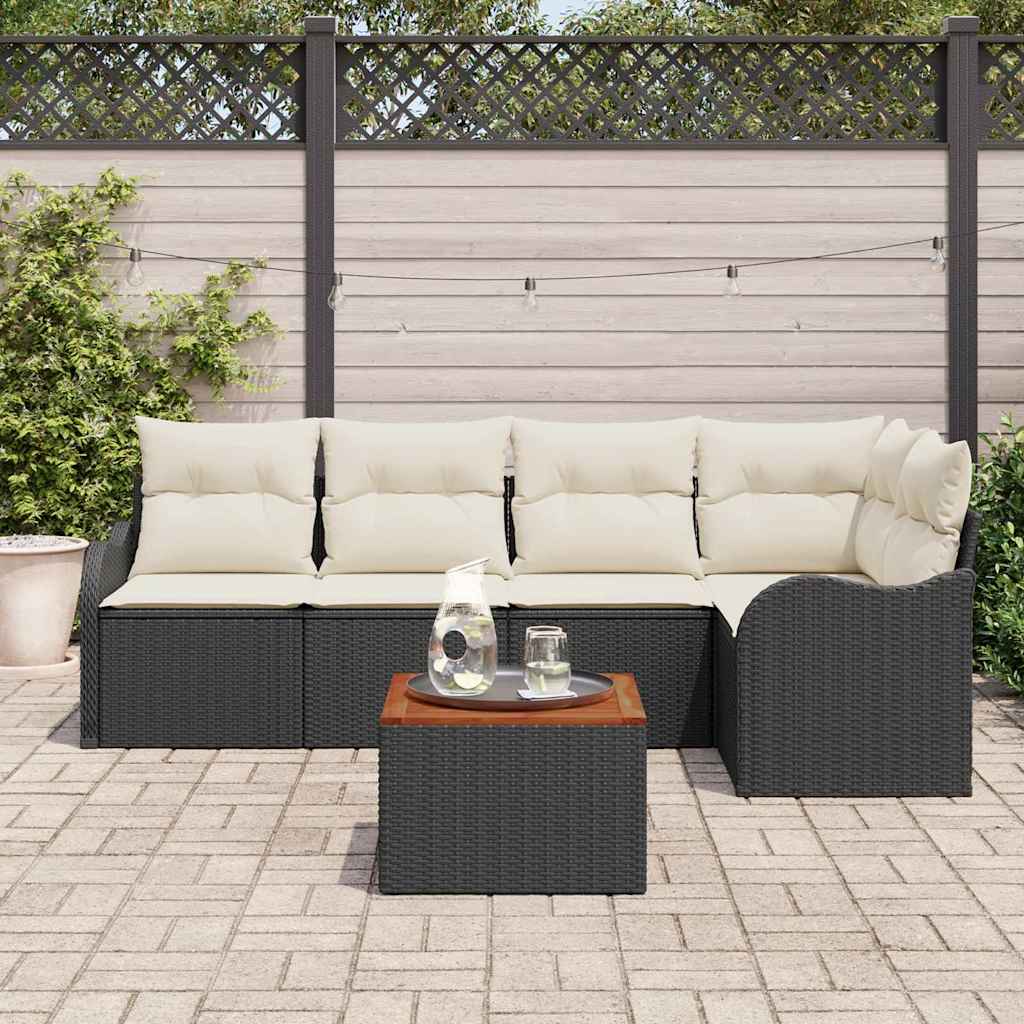 Sjedeća garnitura za vrt 6 kom. Crna i Krema poliratan 232,5 x 122,5 x 69 cm