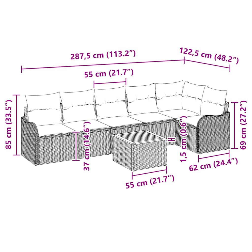 Sjedeća garnitura za vrt 7 kom. Bež i krema poliratan 287,5 x 122,5 x 69 cm