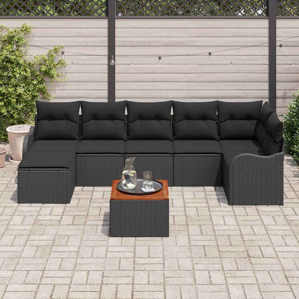 Sjedeća garnitura za vrt 8 kom. Crna poliratan 287,5 x 122,5 x 69 cm
